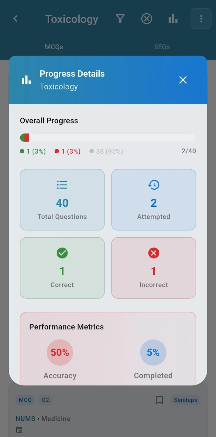 Medricks progress details screen