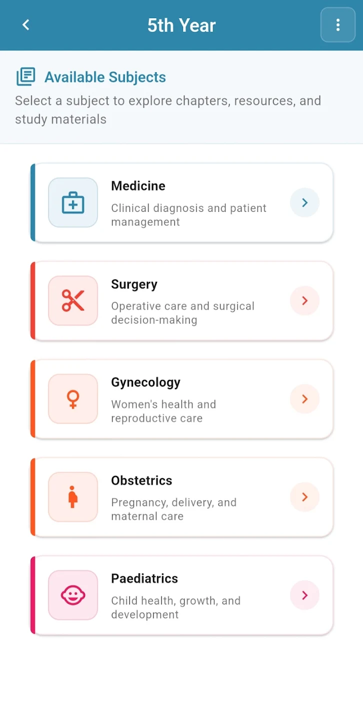 Medricks available subjects screen