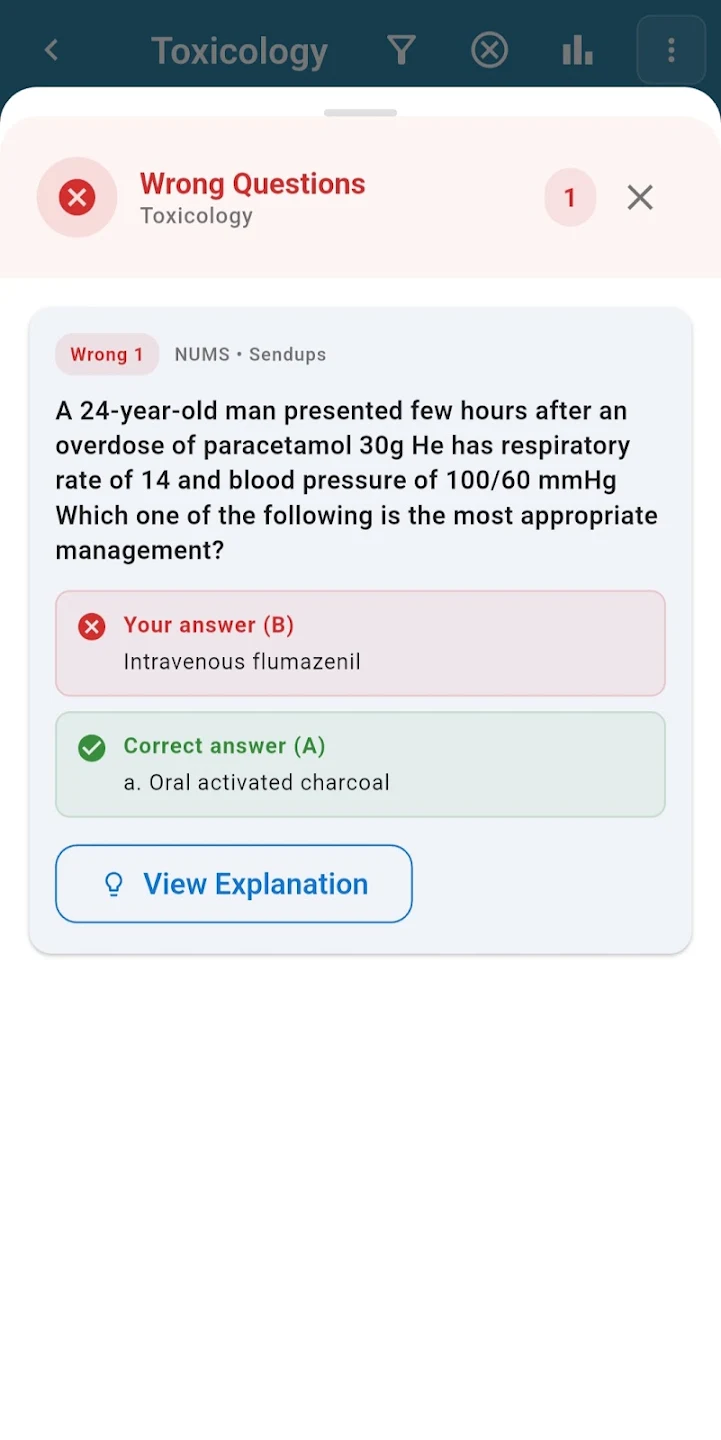 Medricks wrong questions review screen
